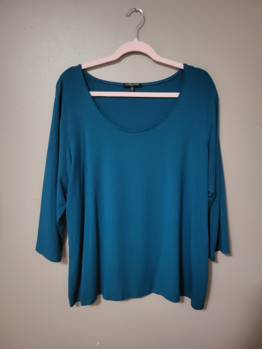 Eileen Fisher Teal Scoop Neck Long Sleeve Top Tee Long Slv 1X